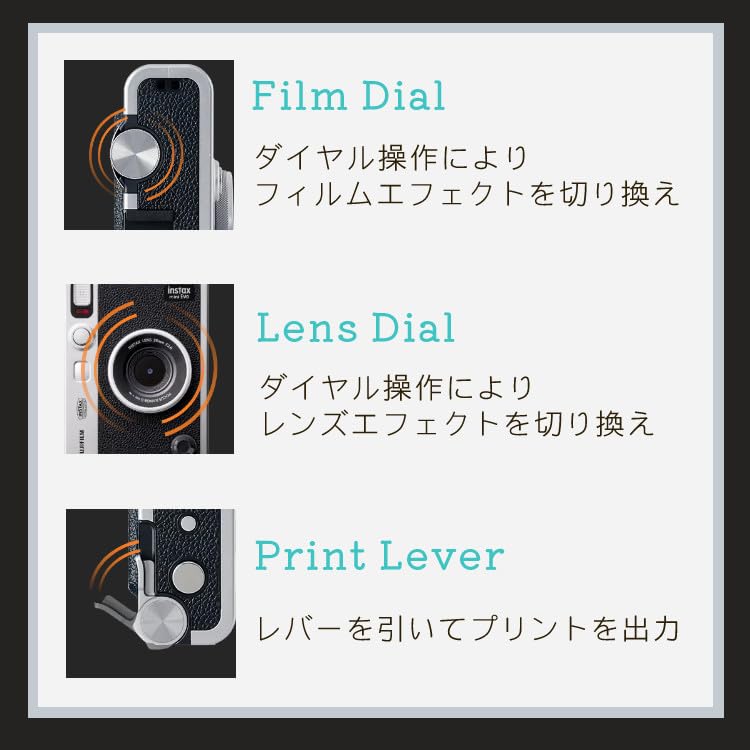 Instax Mini Evo Camera with Case, 40 Films, 32GB MicroSD Card, Screen Protector, and Decorative Pen (Brown, 7-Piece Set)