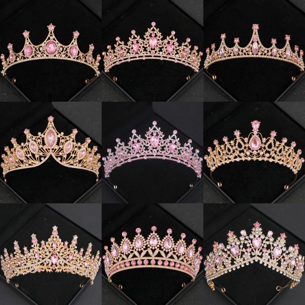 Diademi e Corone di Cristallo Rosa Diadema Corona Strass per Ballo di Fine Anno per Donne Accessori Capelli Sposa Matrimonio Gioielli Corona Tiara Regalo