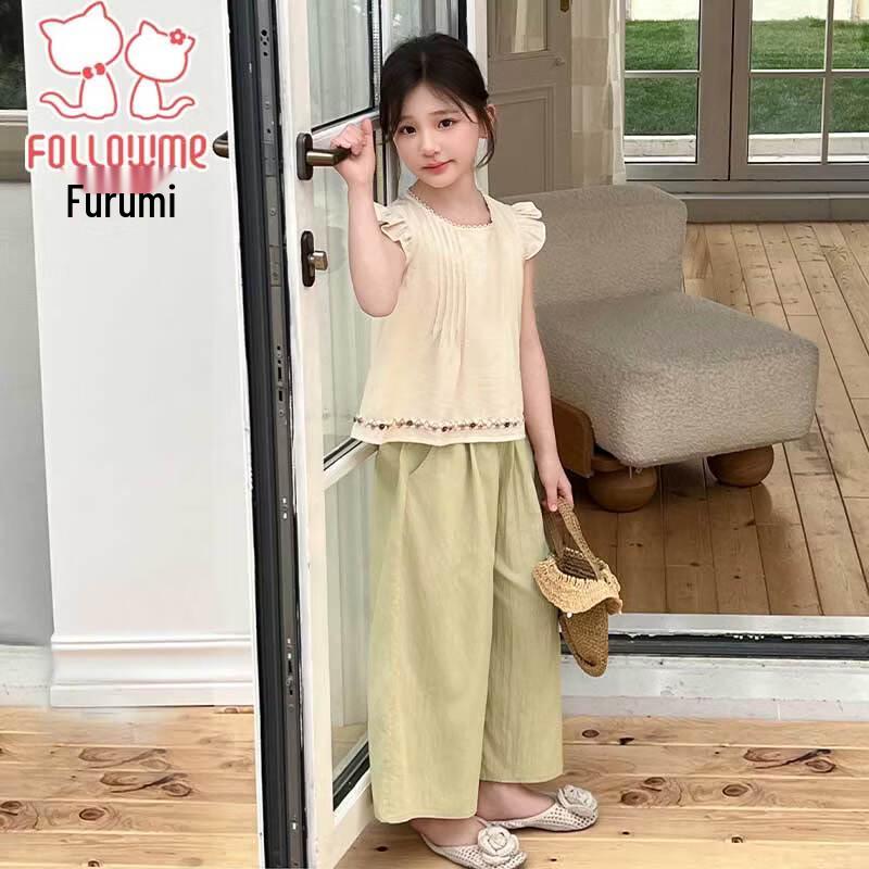 Fuluomi Girls' Sweet Korean Summer Two-Piece Set