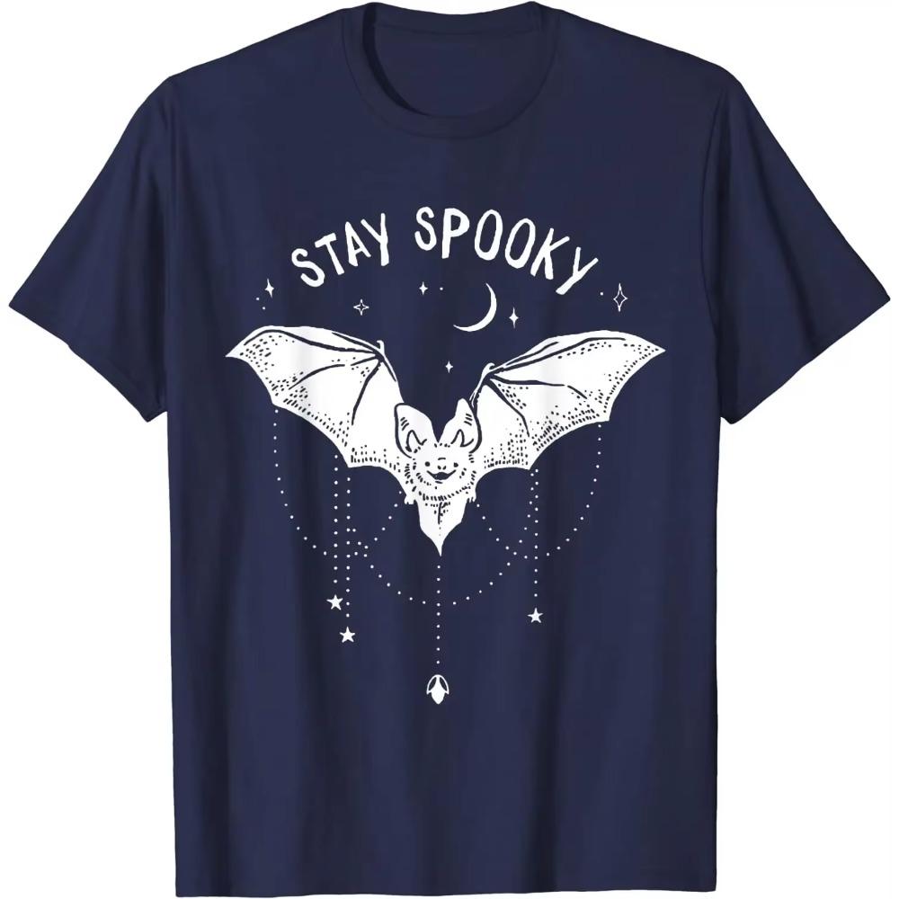 Stay Spooky Gothic Vampir Fledermaus Halloween T-Shirt für Männer Frauen Kurz Lässig Täglich Vier Jahreszeiten T-Shirts Männer Kleidung T-Shirt