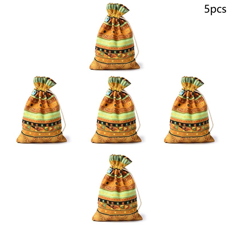 5Pcs Bohemian Cotton Jewelry Bag Ethnic Gift Stripe Tribal Tribe Drawstring Bags Xmas Jewelry Pouches Party Bag