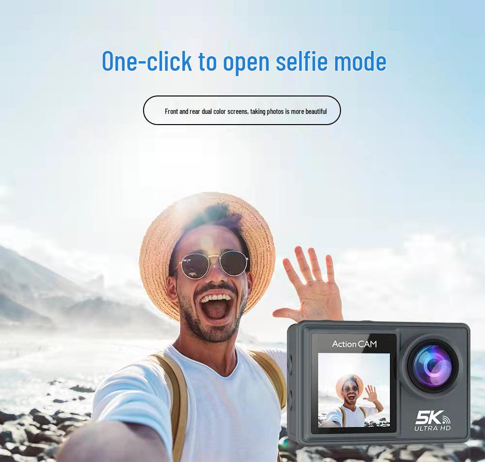 5K Dual Screen HD Sports Camera - Waterproof, Remote Control, Wireless Mic, Photo & Video VLOG Recording.