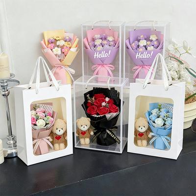 Artificial Rose Soap Flower Bear Bouquet Gift Bag Valentine'S Day Wedding Flower Bouquet Lovers Gifts Finished Producted