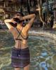 Korean Striped Hollow-Out Backless High-Waist Split Skirt Swimsuit for Women