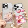 Pink Peony Floral Pattern Case For iPhone 17 Pro Max Plating Lens Frame Clear Soft Cover For iPhone 16 15 14 13 Pro Max 11 16E 17E