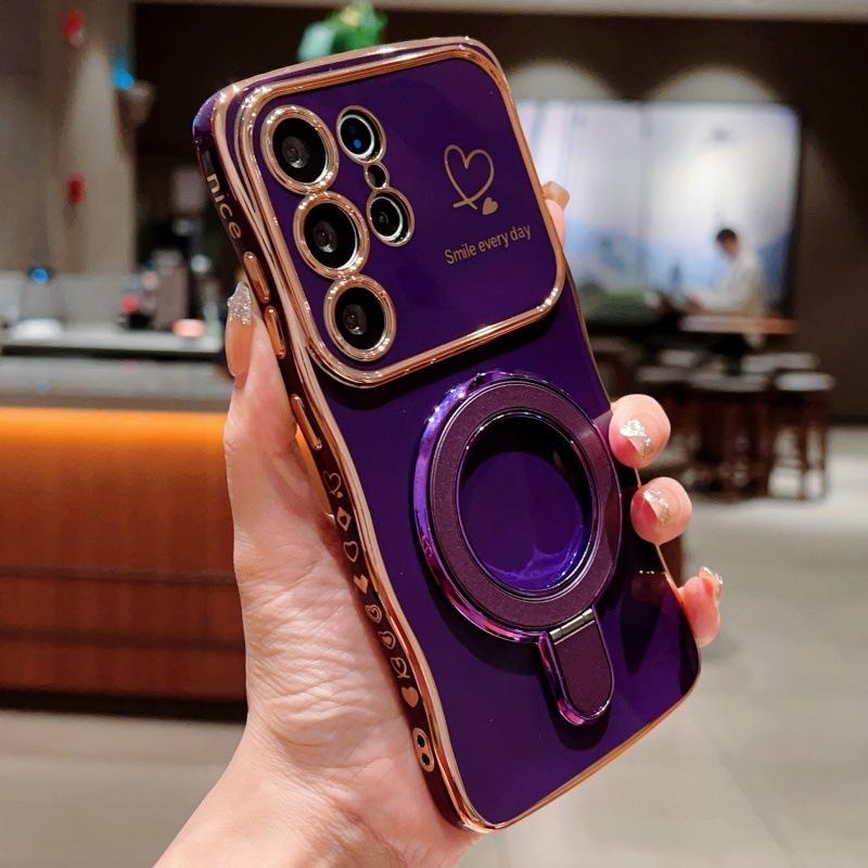 Wave large window for Galaxy S25Edge electroplating love mobile phone case Samsung A55 hardware bracket S26U