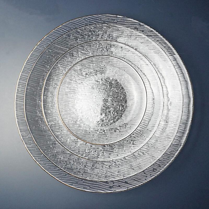 Hanyou Round Glass Fruit Plate with Gold Rim
