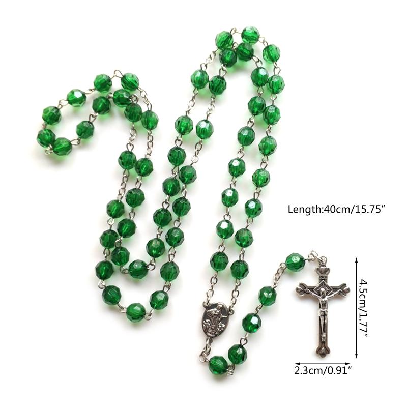 Catholic Acrylic Beads Rosary Necklace for Women Player Pendant Long Chain Chokers Fashion Religious Jewelry Gift