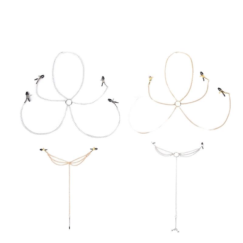 SM Four-Head Breast Clip with Chain Female Clip Sex Toys Female Adjustment Clitoral Clip Adult Sex Products Customized Design