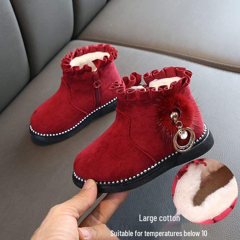 Stylish Winter Snow Boots for Girls Aged 1-6 - Plush, Thickened Martin Princess Boots