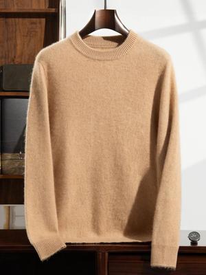 Men's Premium Cashmere Round Neck Sweater - Soft, Warm, Solid Color Knit for Autumn/Winter