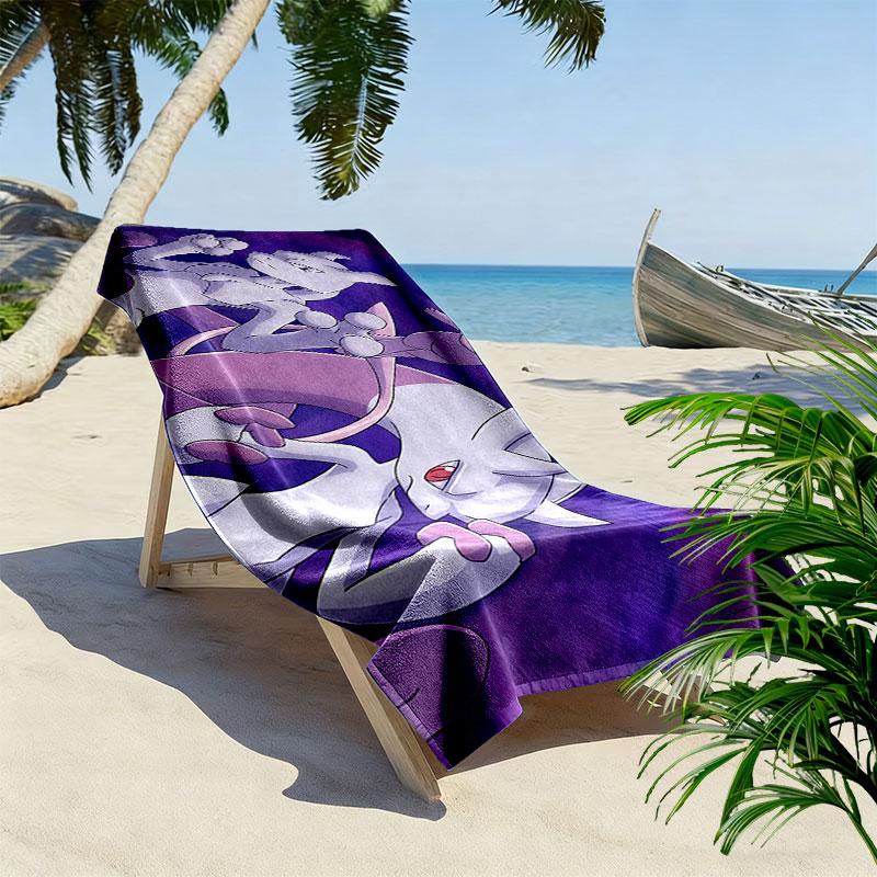 Mew Cartoon Print Beach Towel, Large Soft Quick Dry Towel for Beach Camping Swimming