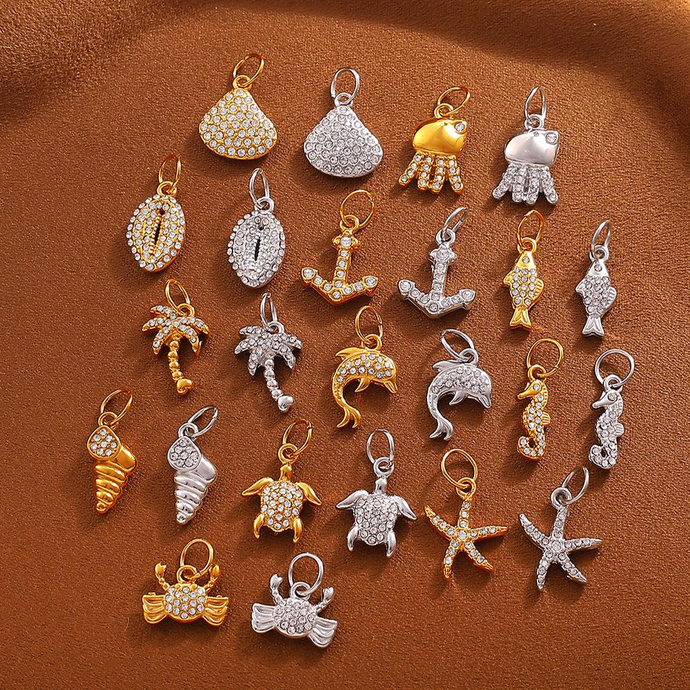 Diamond-Studded Dolphin & Starfish Stainless Steel Pendant - Cute Ocean Animal Jewelry Accessory
