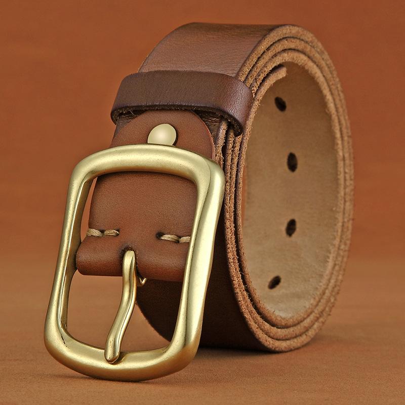 Personalized Fashion Leather Pin Buckle Brass Handmade Belt Trendy Young People Pure Cowhide Versatile Retro Belt