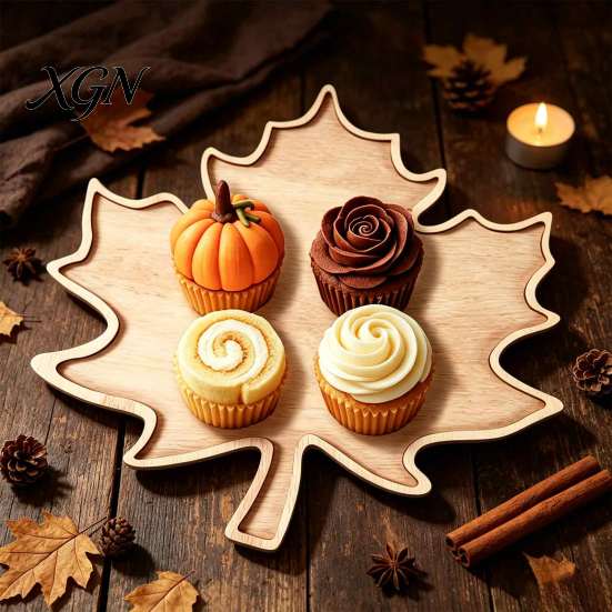 Fall Home Accents Maple Leaf Serving Tray, Thanksgiving Wooden Platter for Snack Cheese Boxwood Decorative Tray Charcuterie, Dish Plate Halloween