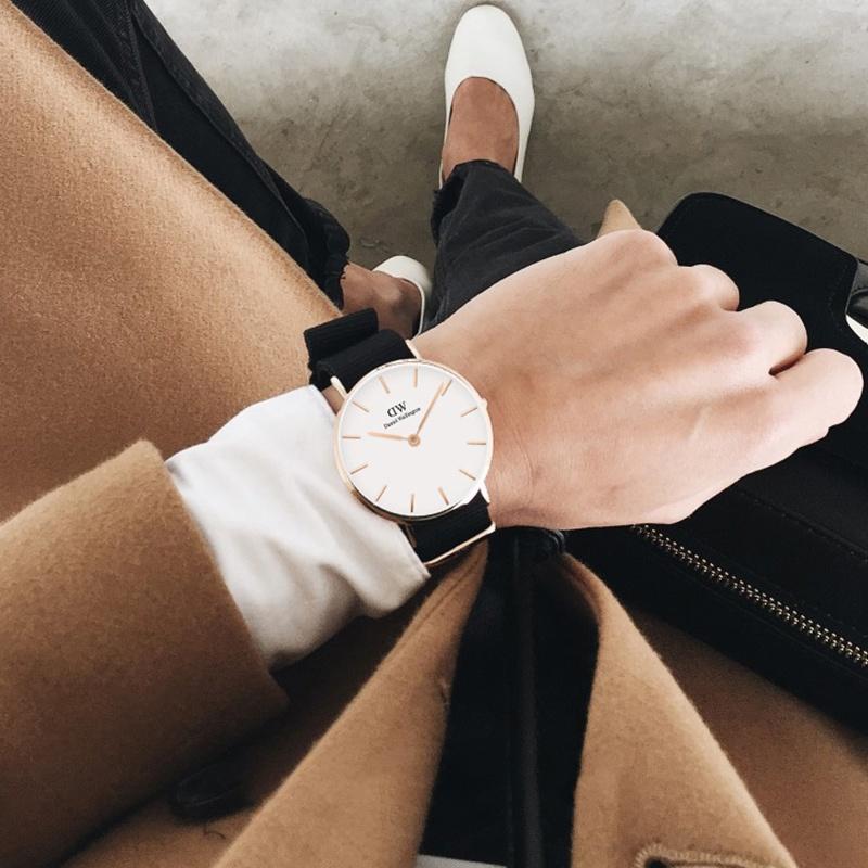 DANIEL WELLINGTON Watch Quartz Movement Fabric Strap 36mm White Dial Men's Watch 30 Meters Waterproof DW00100321