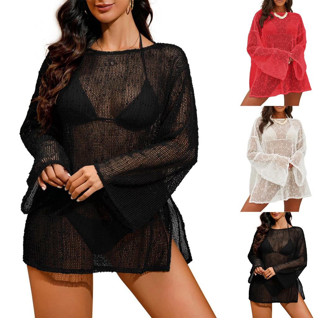 Knitted dress, beach skirt, cover up, women's loose new , casual color, knitted long sleeved