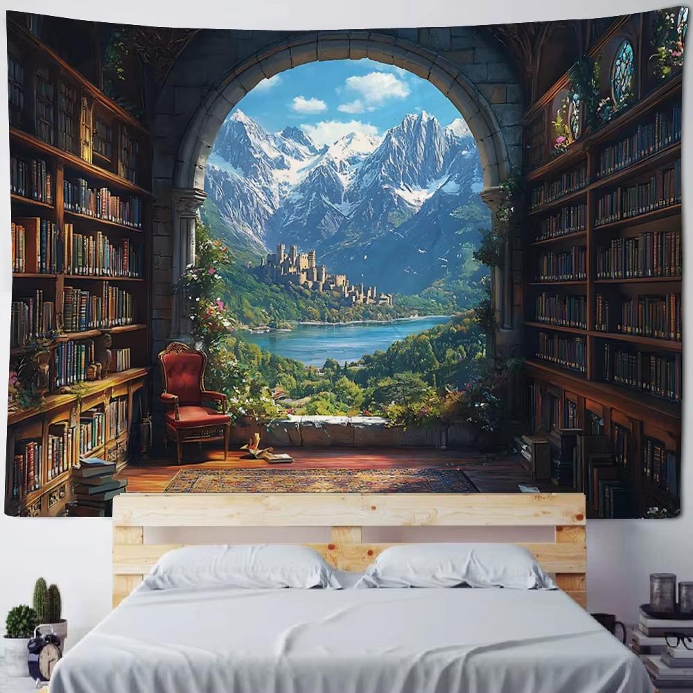 

VIKAMA Magic Bookshelf Tapestry Library Living Room Wall hanging Decorative Aesthetics Dormitory Home Decoration 74x94cm(29x37in)