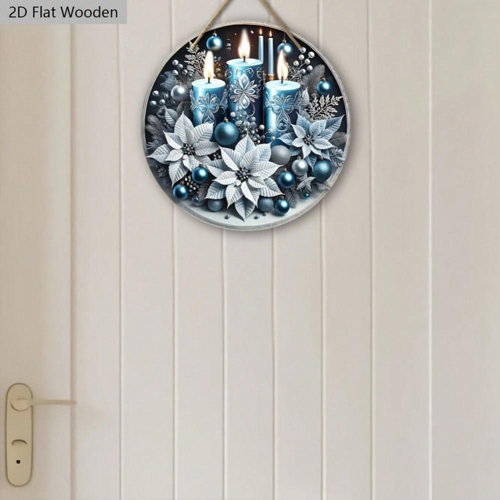 Flat Blue Wooden Christmas Plaque for Wall Front Door Home Decor