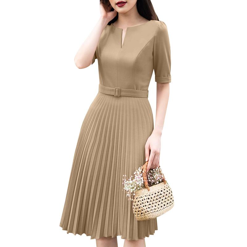 

ZANZEA Женское повседневное летнее платье с круглым вырезом и короткими рукавами, плиссированное 5XL хаки