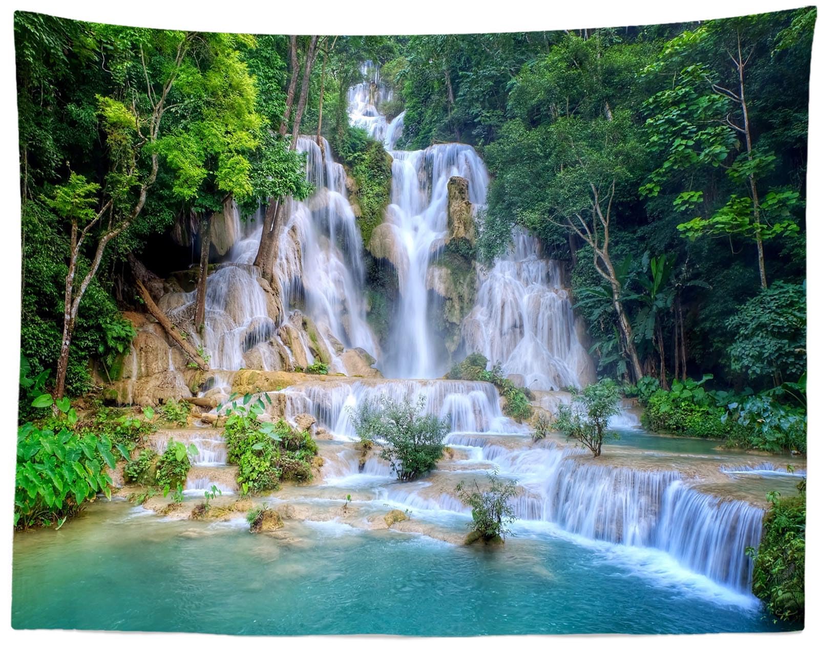 Natural Waterfall Tapestry Green Plants Mountain Lake Cascade Paradise Wall Hanging Nature Outdoor Tapestry For Bedroom 70x100CM