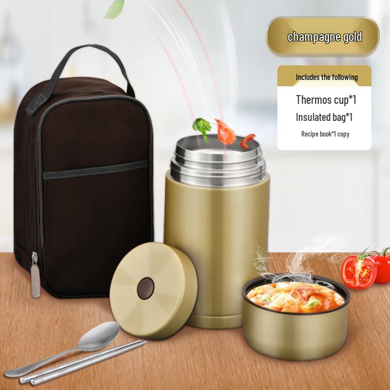 Portable Large Capacity Stainless Steel Thermos Pot: Insulated Stewing Kettle and Lunch Box for Office Women