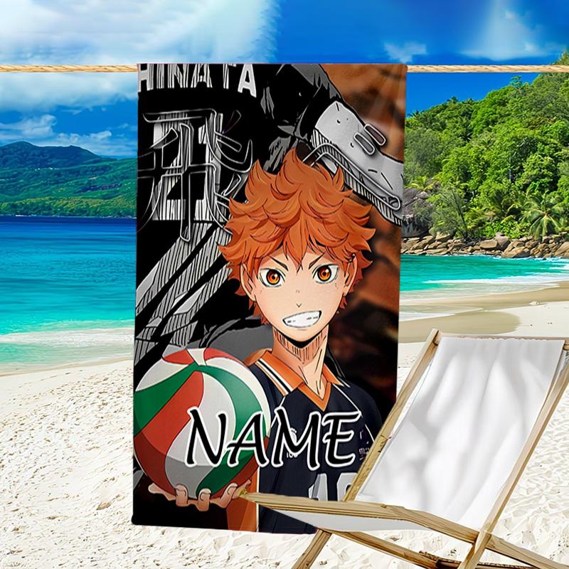 1pc Haikyuu4 Beach Towel with Custom Name, Beach/Swimming/Bath/Picnic/Camping Towel, Suitable for Seaside Beaches
