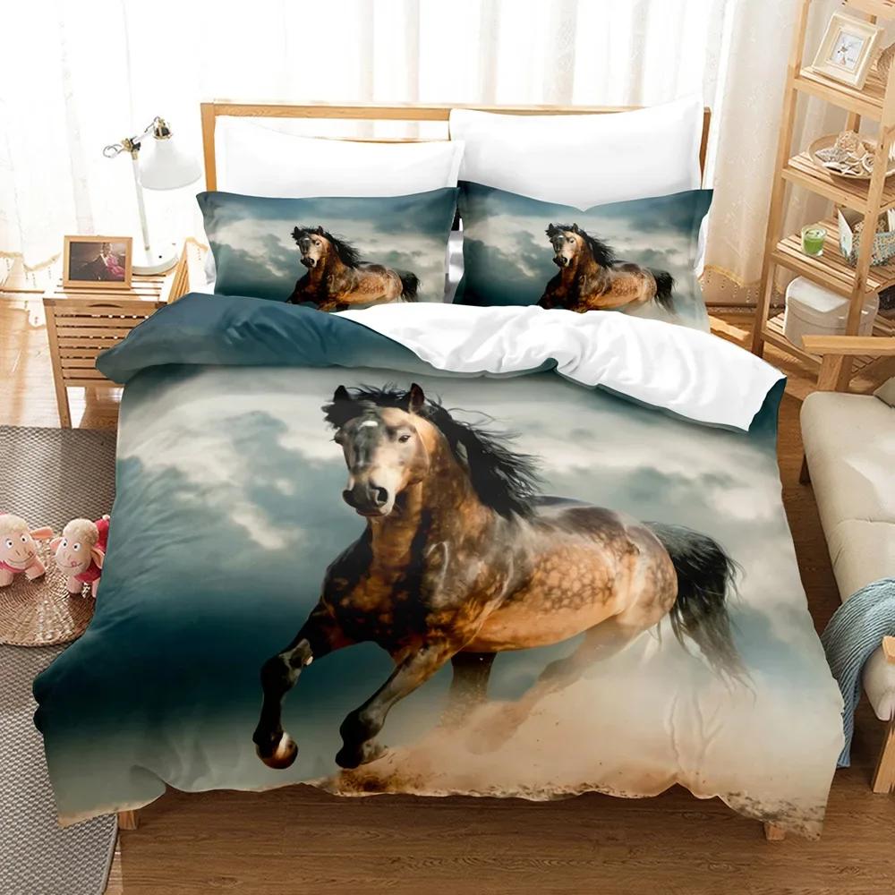 3D Printed Animal Horse Comfortable Duvet Quilt Cover Pillowcase Bedding Set Children Bedroom Decoration Home Textile