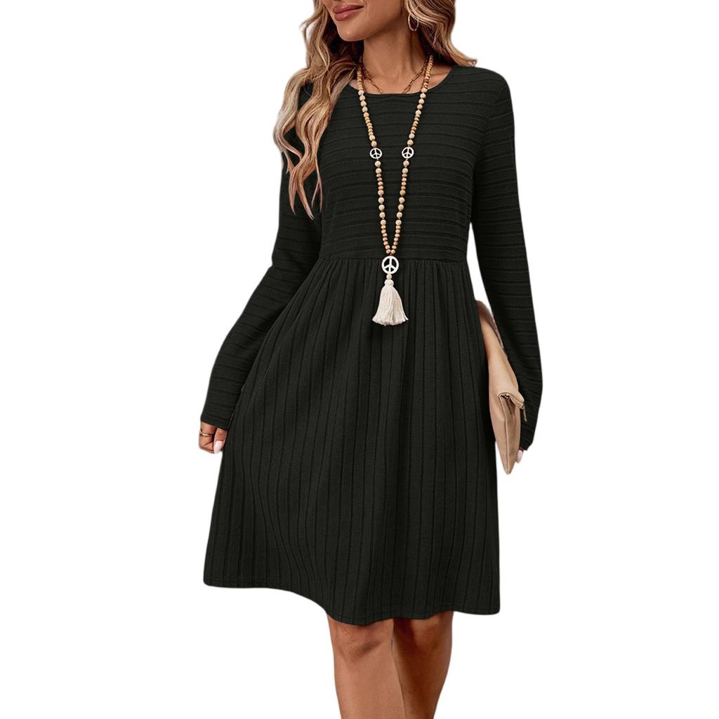 Ladies' Loose Comfortable Casual And Fashionable Color Round Neck Long Sleeved Casual Dress