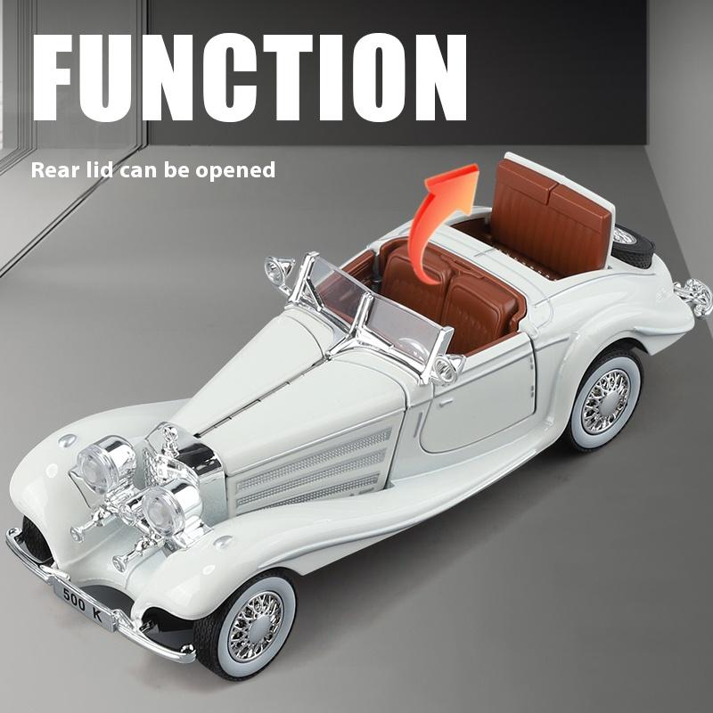 1/32 Alloy Die Cast Benz 500K Car Model Simulation Sound Light Retro Car Toy Ornaments Boys Birthday Gift Christmas Halloween