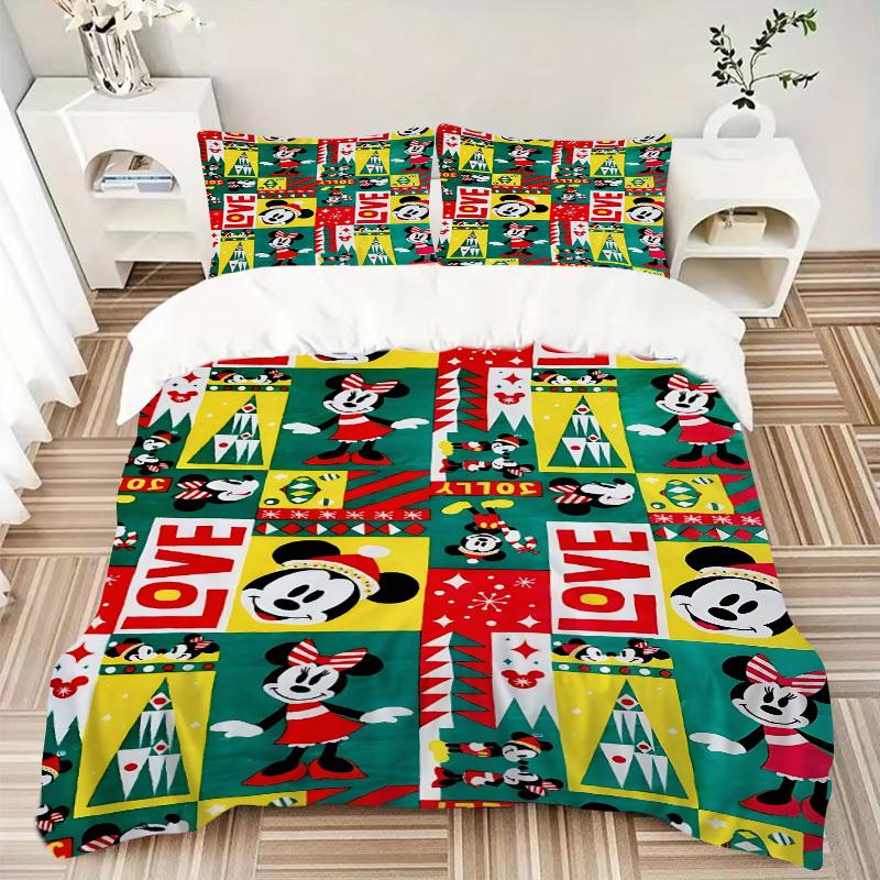 3pcs Mickey, Minnie Printed Bedding Set, Breathable And Soft, Machine Washable, Christmas Gift, Suitable for Bedroom Decoration, 072