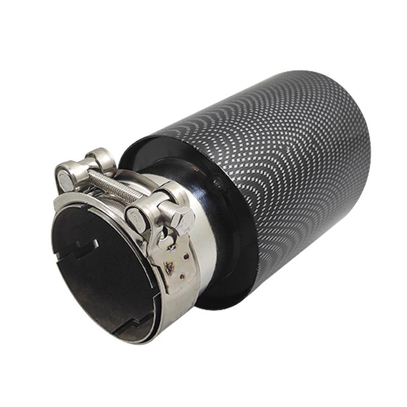 Carbon Fiber Black Corrugated Muffler Tailpipe 6.3cm Universal Fit