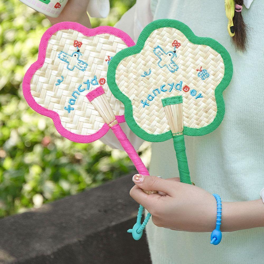 Handheld Hand Cranked Fan Flower Shape Cute Woven Fan Summer Cooling Fan  Chinese Style