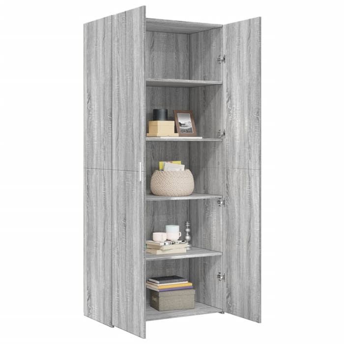 VidaXL Buffet haut sonoma gris 80x42,5x185 cm bois d'ingénierie, buffet, armoire de rangement, panneau latéral, armoire, 3281439
