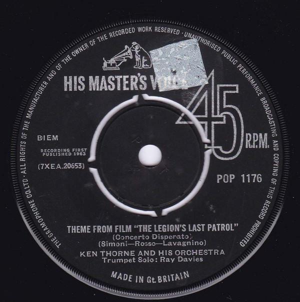 

7-дюймовая пластинка KEN THORNE HIS ORCHESTRA RAY DA Тема из фильма Последний легион POP1176 His Masters Vo 1963 Великобритания Саундтреки Мюзиклы Б/у