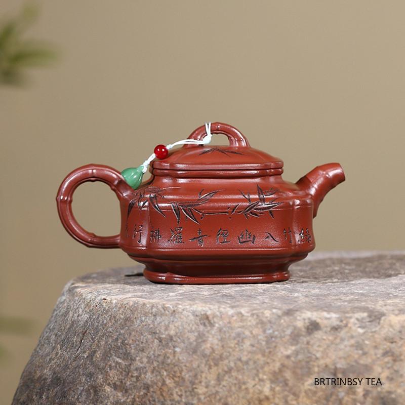 Chinese Yixing Purple Clay Teapot Large Capacity Beauty Tea Pot Handmade Bamboo Leaf Zisha Kettle Household Teaware Gifts 380ml