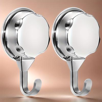 Adhesive Hooks with Suction Cup, Heavy Duty Towel Hooks for Shower Door Wall Hanging, Silvery Chrome-Plated Plastic Wall Hooks for Bathroom, Kitchen