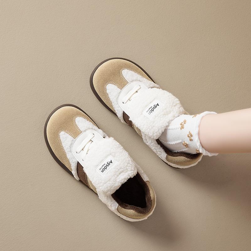 Augustus den velvet German training shoes women's 2025 new autumn and winter thickened cotton shoes Forrest Gump white shoes flip-top fluffy shoes