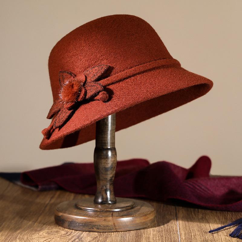 Wool hat female autumn and winter mother bucket hat in the elderly top hat thickened elderly grandmother warm basin hat
