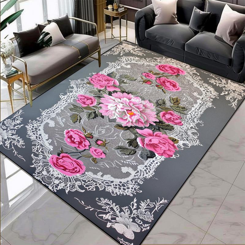 European Style Flower Pattern Carpets for Living Room Gorgeous Large Room Rugs Thickening Big Size Floor Mats for Lounge Balcony