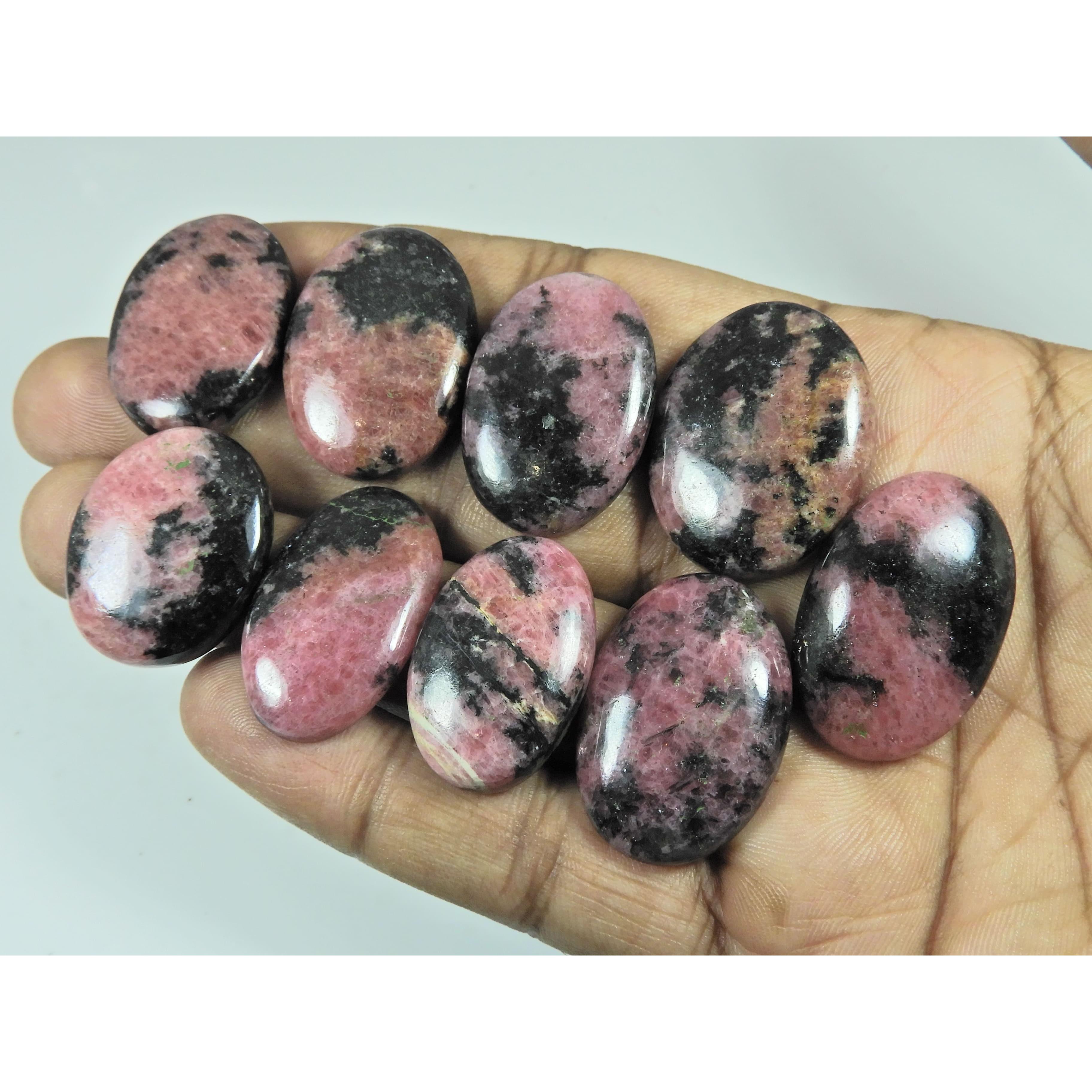 400Cts. Natural Rhodonite Oval Shape Cabochon Loose Gemstone 09 Pcs Lot C-2921