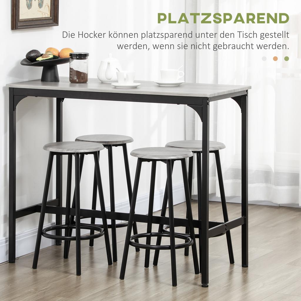 Five-Piece Industrial-Style Bar Table Set - Grey/Black