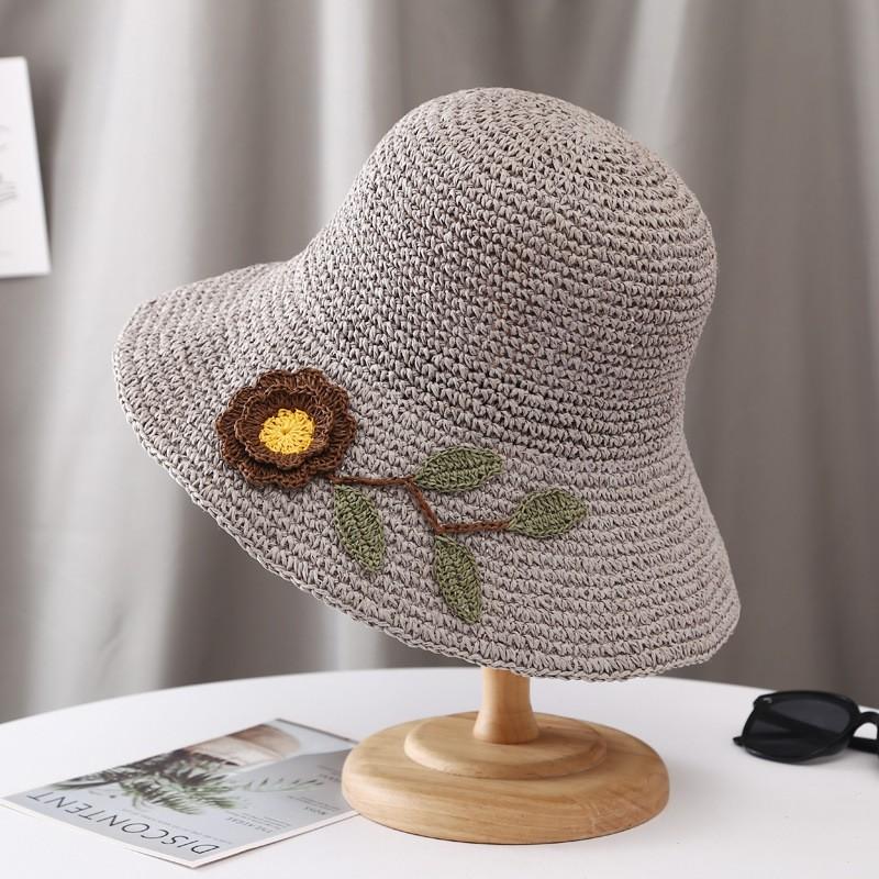 Womens Foldable Straw Hat With Wide Brim Beach Vacation Sun Protection Adjustable Size