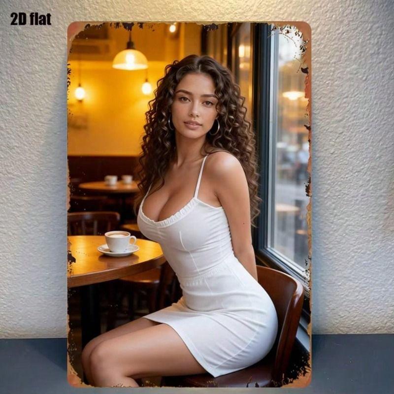 Vintage European Woman Portrait Metal Sign 8x12 Inch Cafe Home Wall Decor Tin Plaque