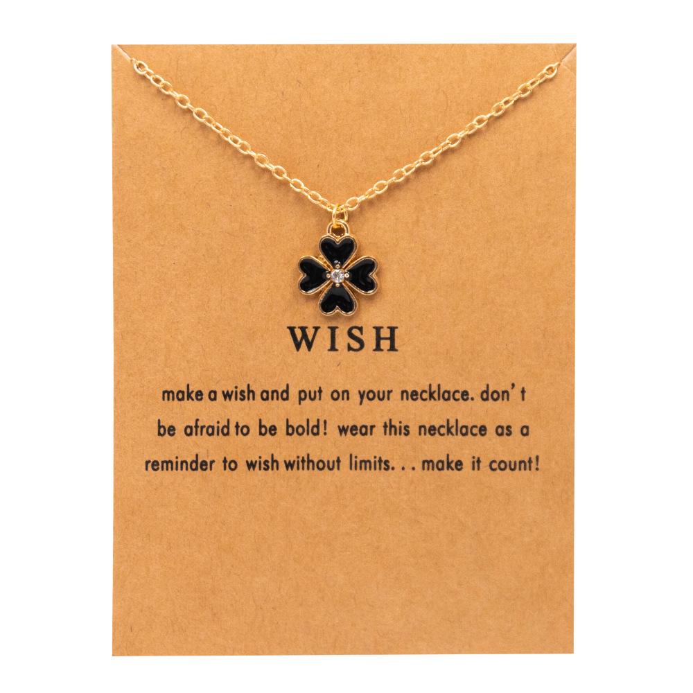 Inlaid Zircon Lucky Clover Pendant Card Necklace Jewelry Bring Greeting Cards and Gifts