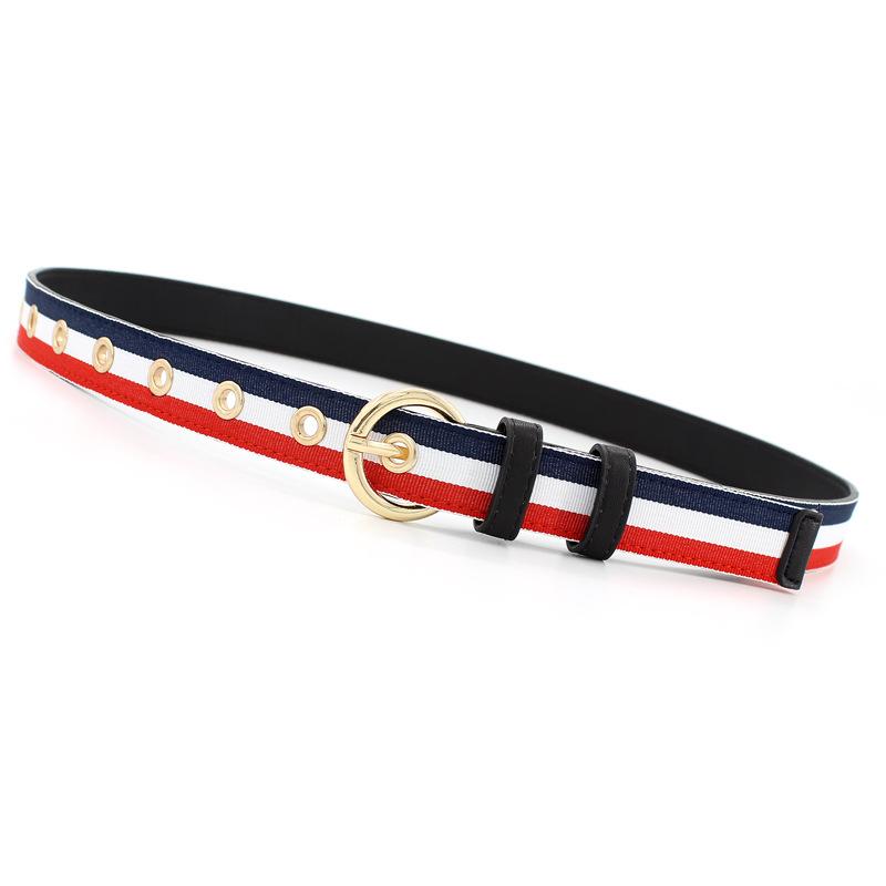 Student Canvas Striped Round Buckle Thin Belt Unisex Decorative Belt Tide