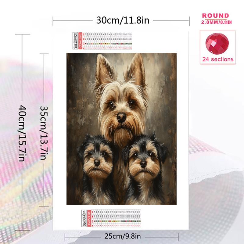 Yorkshire Terrier Pattern 3pcs 100% Round Full Drill 5D DIY Diamond Painting Embroidery Cross Stitch Rhinestone Décor