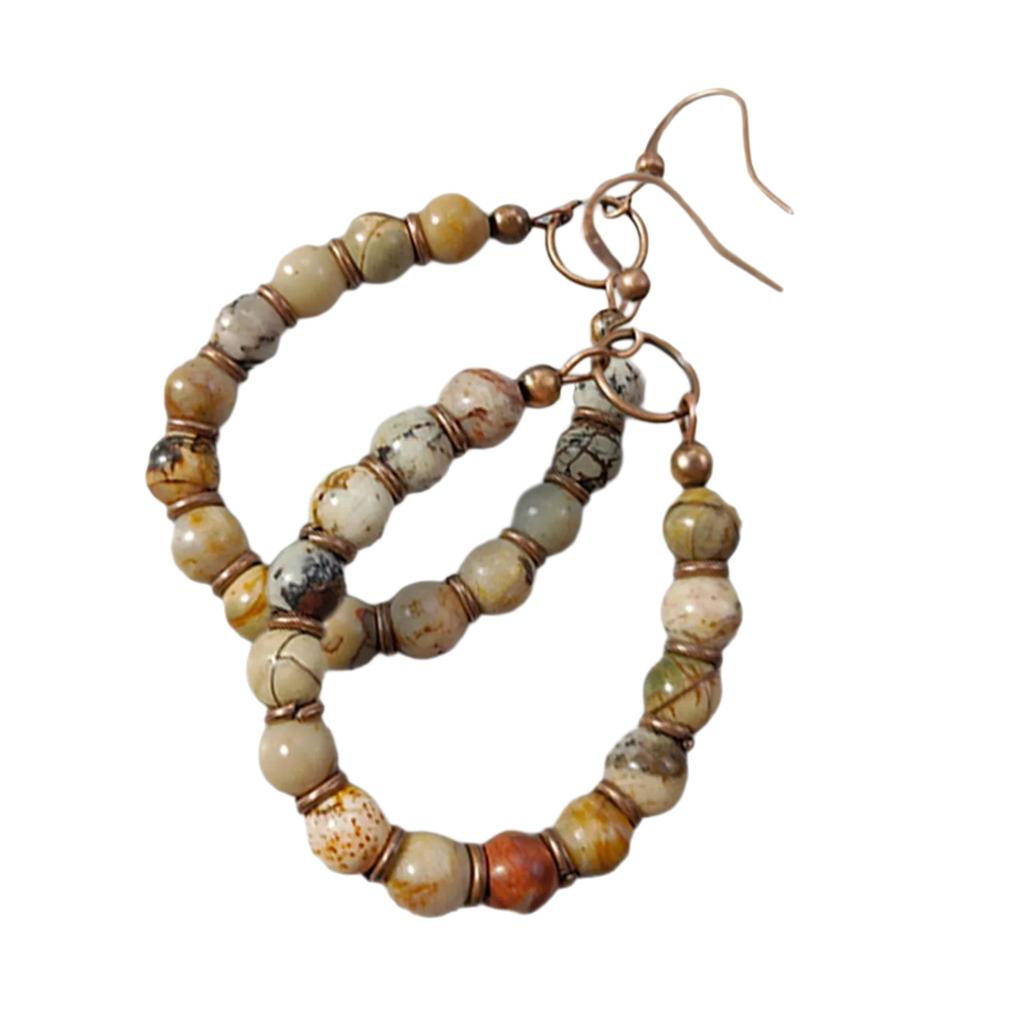 Handgjorda Retro Boho Chic Dangle-örhängen med Natursten och Pärlhänge Perfekta för Vardagsbruk och Festivaler