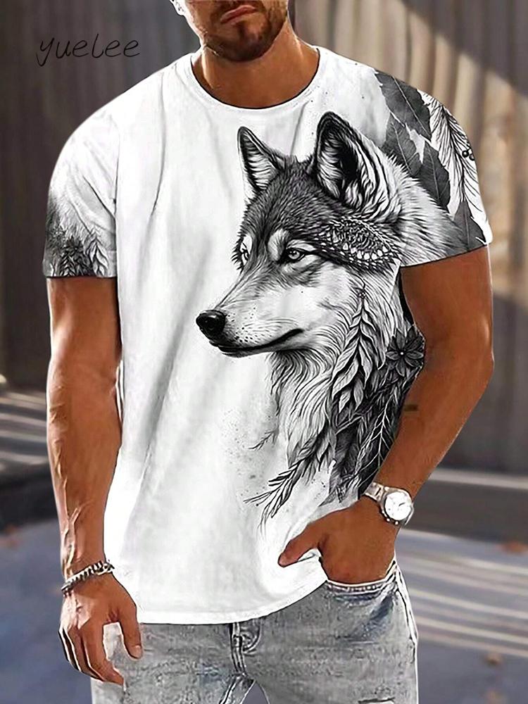 Summer 3D Wolf Pattern T-Shirts for Men Men's Short Sleeve Tee Round Neck Men's Tops Fashion Currents Oversized Men's T-Shirt
