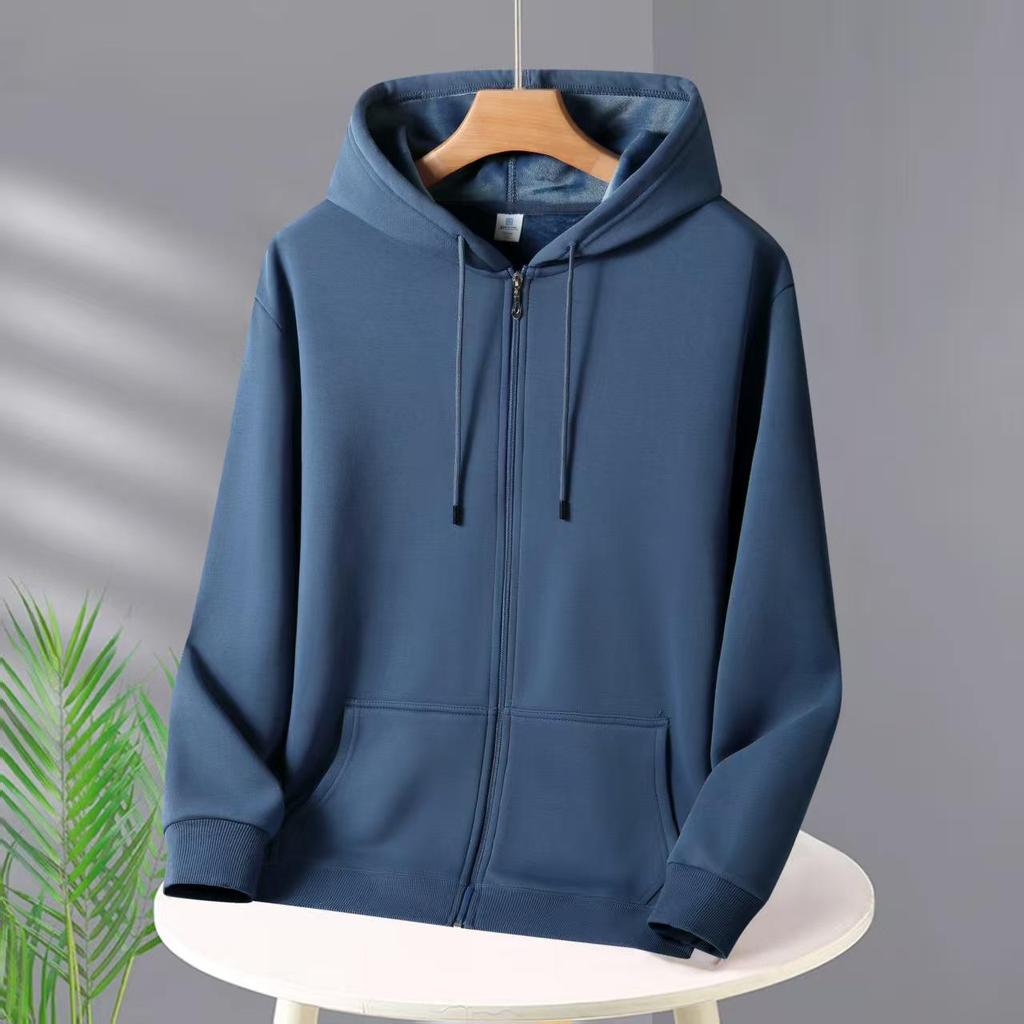 Unisex Heavyweight Cotton Zip-Up Hoodie Cardigan - Solid Color, Autumn/Winter Style.
